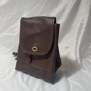 Coach Dark Brown Leather Flap Backpack with Gold-Tone Turn Lock